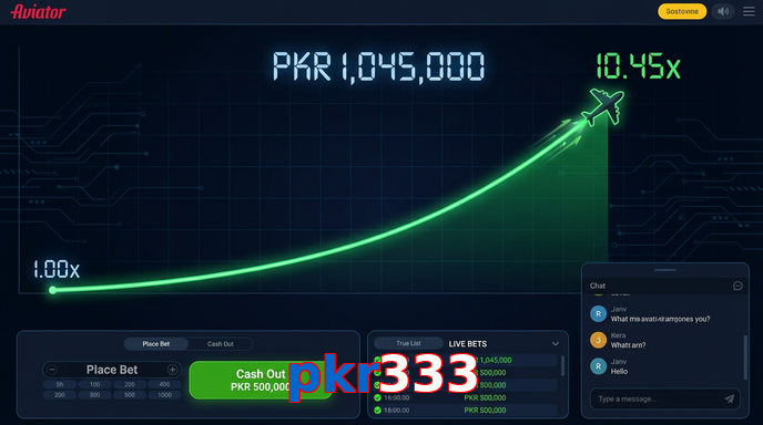 Main screen of Pkr333 aviator page for PK players